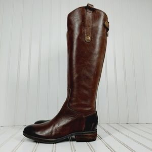 NEW Sam Edelman Penny Brow Leather Slip On Block Small Heel Riding Boots M434